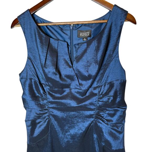 Adrianna Papell Taffeta Ruched Sleeveless Sheath Dress Navy Blue size 14 - Picture 2 of 5